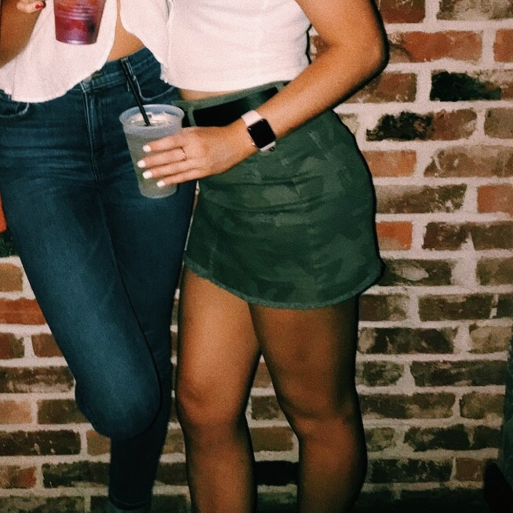 denim camo ripped mini skirt